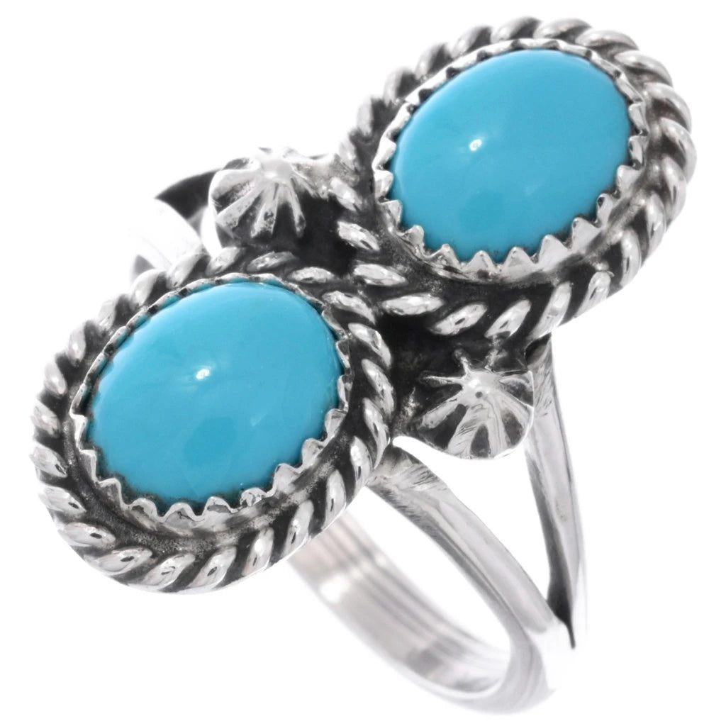 Bague navajo en argent sterling avec deux turquoises