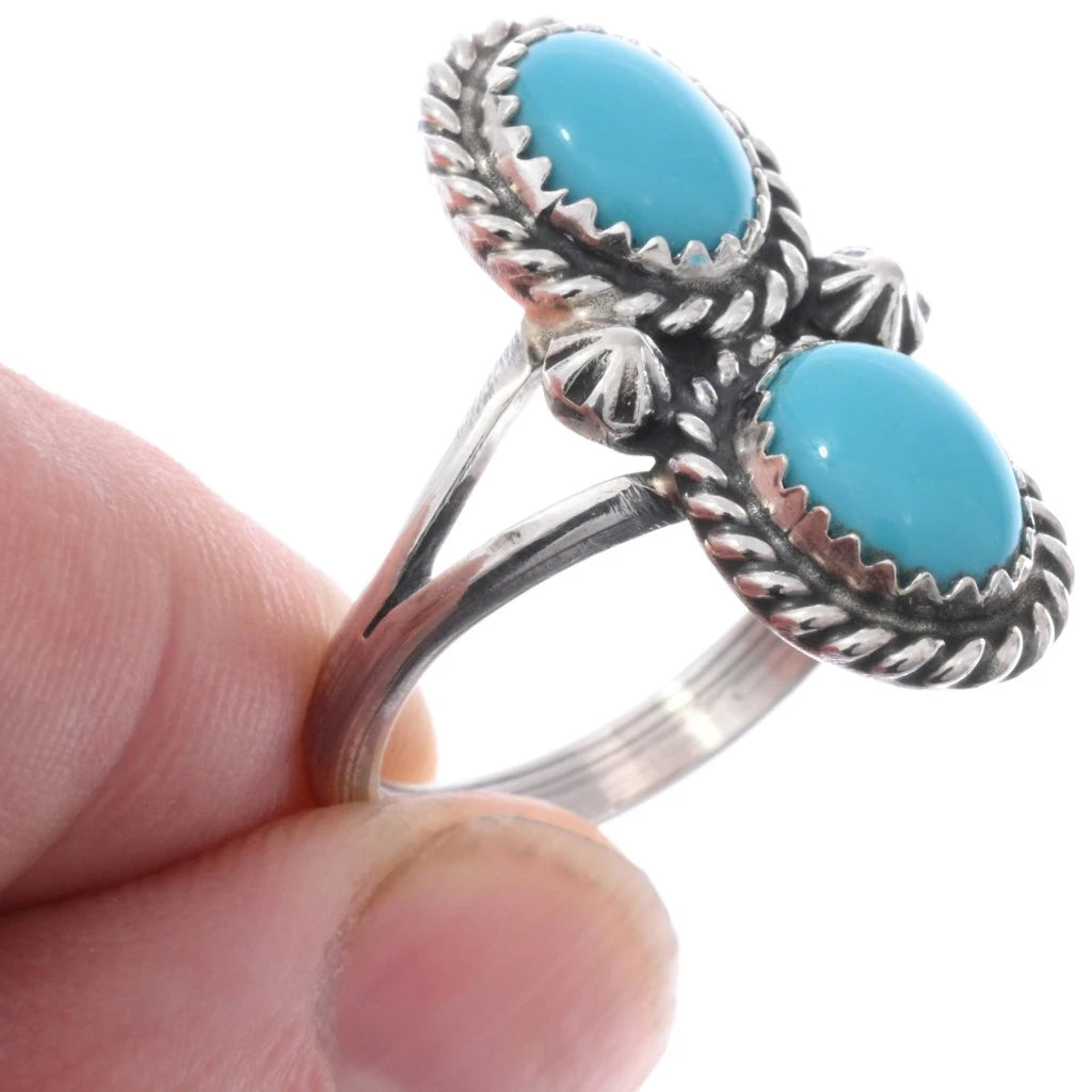 Bague navajo en argent sterling avec deux turquoises