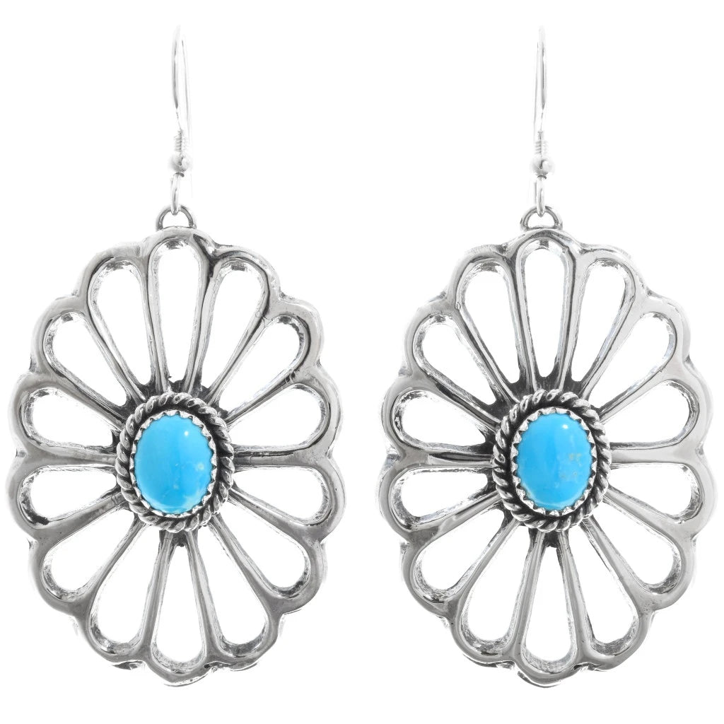 Boucles d’oreilles pendantes navajos en argent sterling avec turquoises Sleeping Beauty