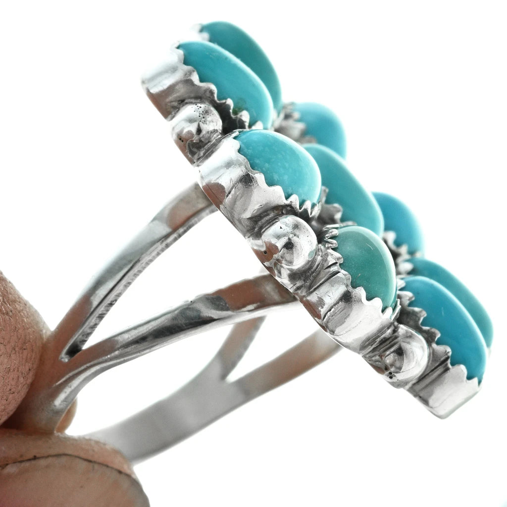 Bague grappe navajo en argent sterling avec turquoises Kingman