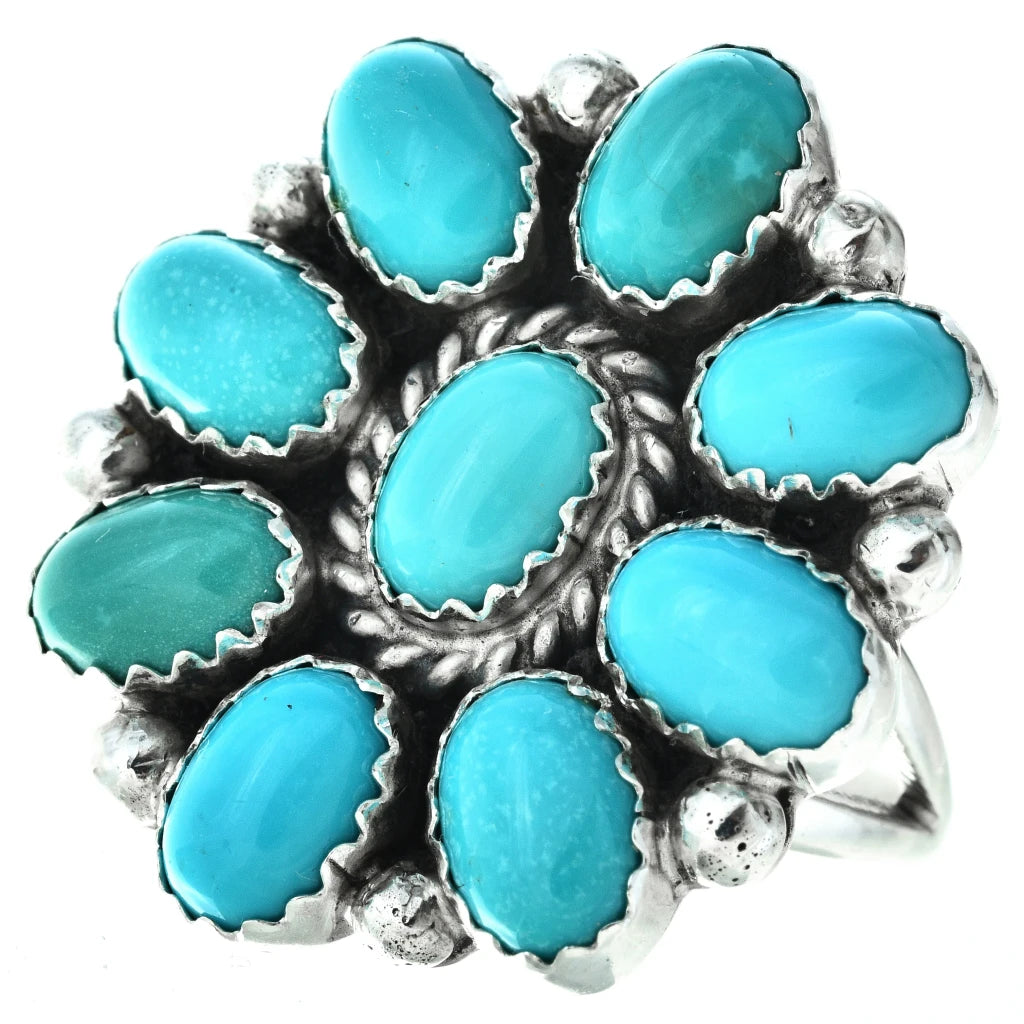 Bague grappe navajo en argent sterling avec turquoises Kingman