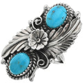 Bague navajo en argent sterling avec deux turquoises Kingman naturelles