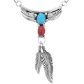 Collier navajo en Y avec turquoise Sonoran, corail et plumes