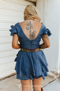 Asymmetrical ruffle stretch denim dress