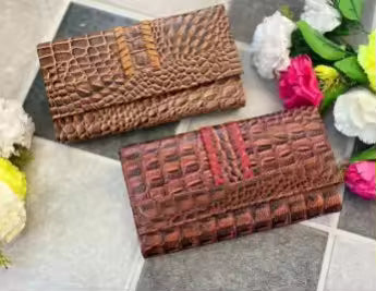 Portefeuille western en cuir embossé effet crocodile