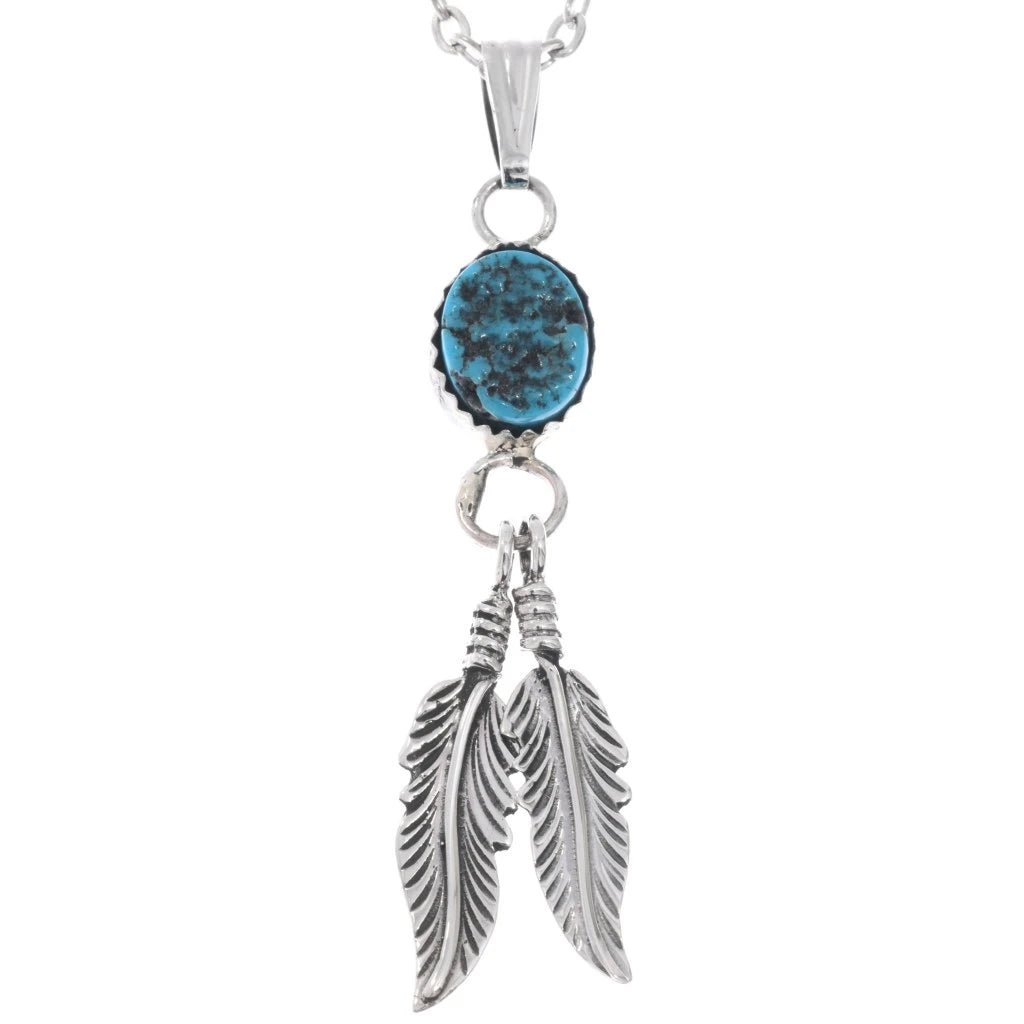 Collier avec pendentif en argent sterling, turquoise et plumes