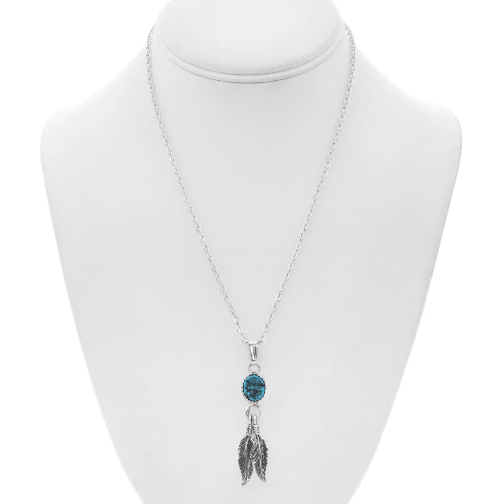 Collier avec pendentif en argent sterling, turquoise et plumes