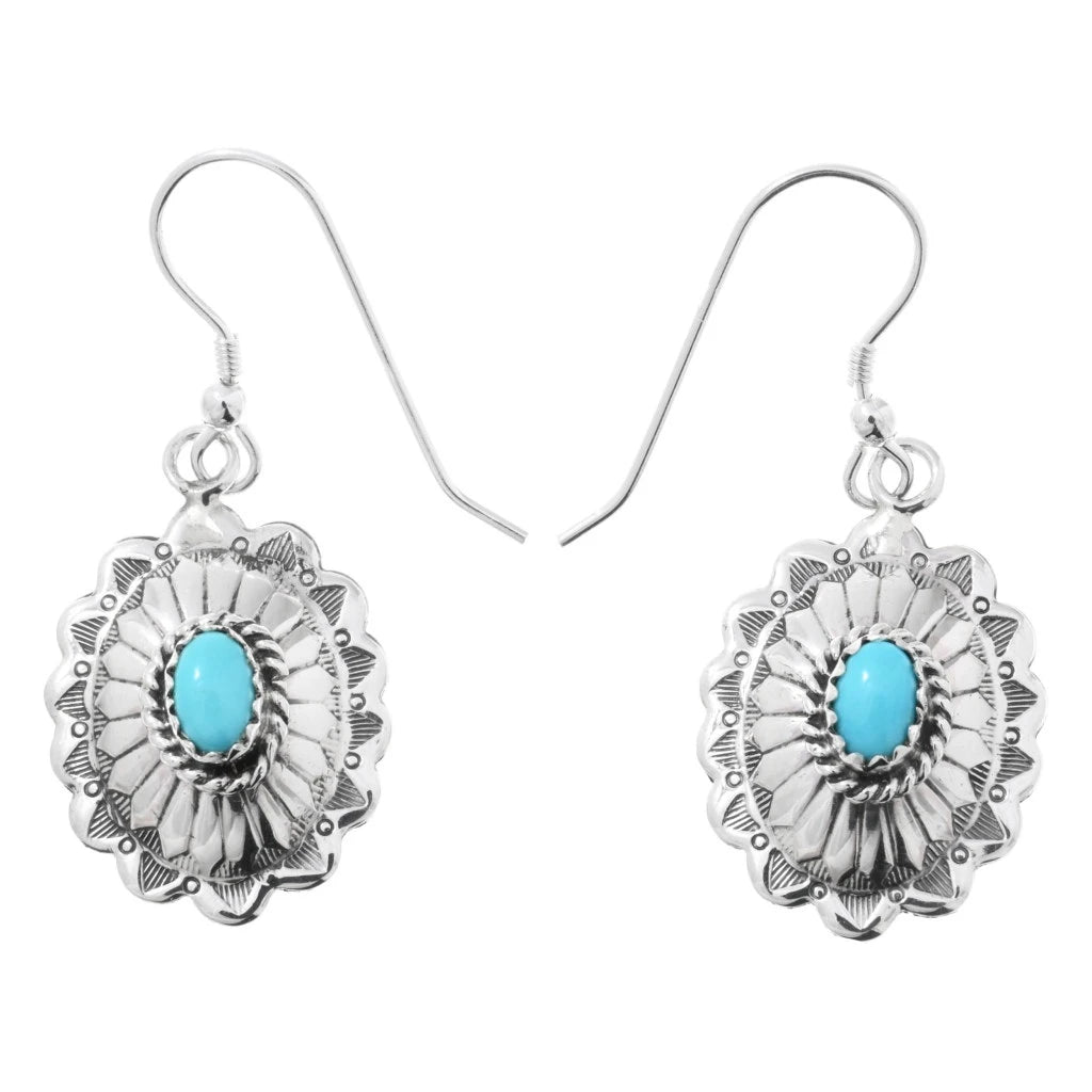 Boucles d’oreilles concho navajos en argent sterling avec turquoises
