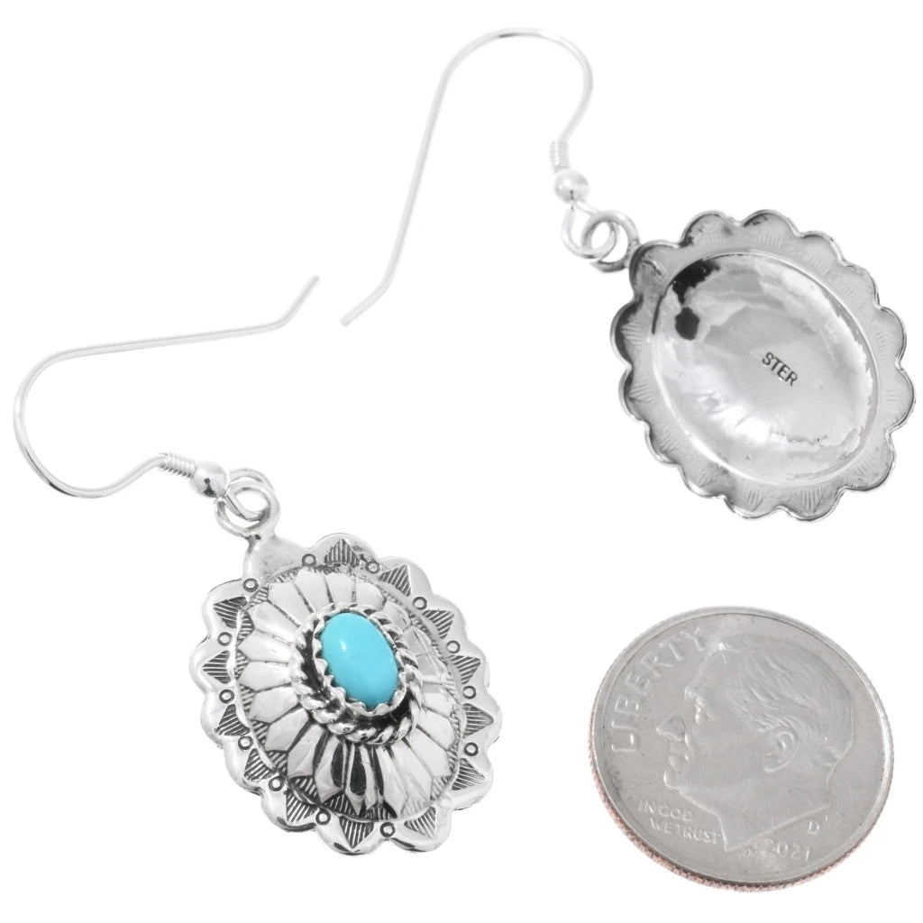 Boucles d’oreilles concho navajos en argent sterling avec turquoises