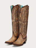 Bottes de cowboy sable brodées à tige haute pour femme