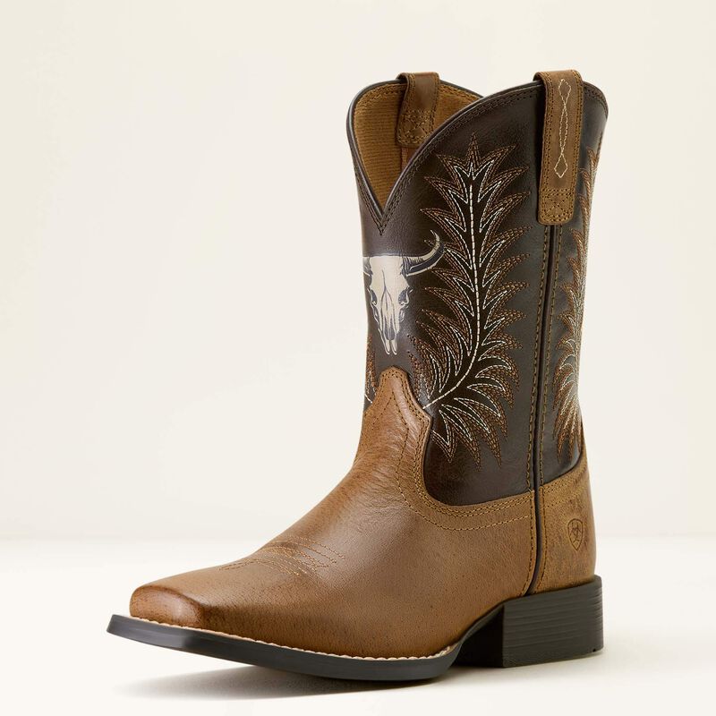 Bottes ariat enfant Stampede Wide Square Toe – Brun désert et brun tonnerre