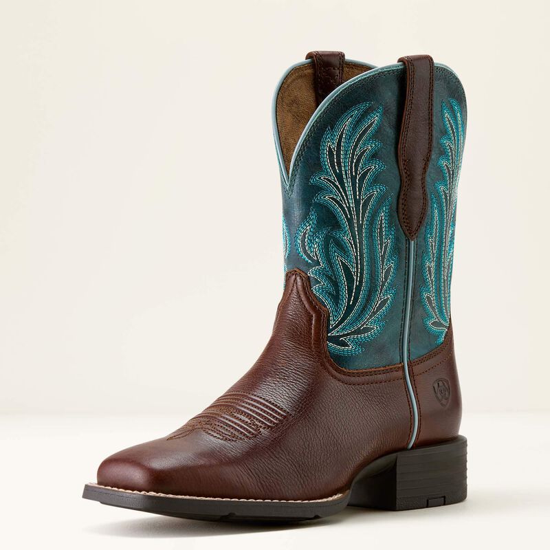 Bottes western Ariat Round Up Filly Wide Square Toe – Oiled Teak / Loyal Blue – Femme