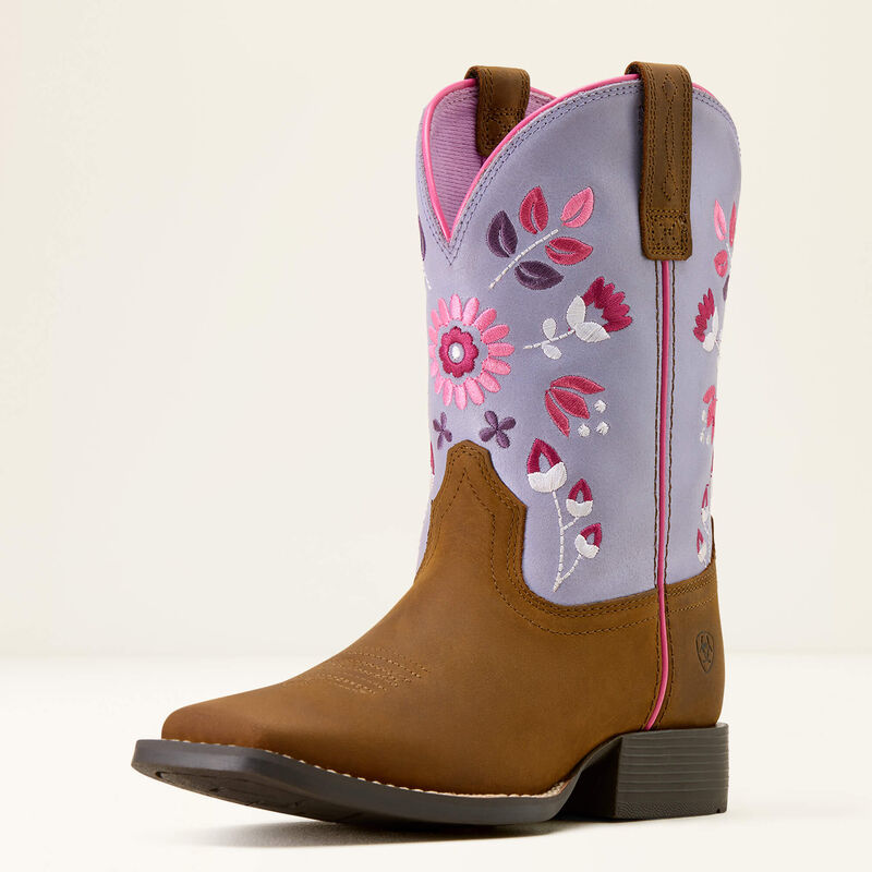 Bottes Wild Bloom Wide Square Toe – Brun vieilli et lavande mystique