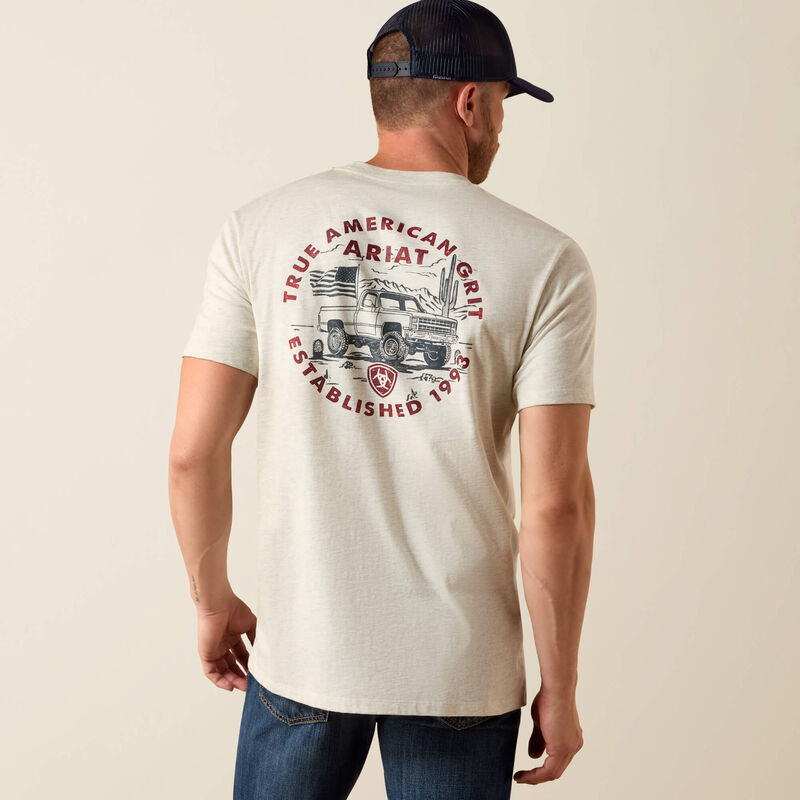 Ariat Trucker Freedom Flag T-Shirt - Oatmeal Heather - front