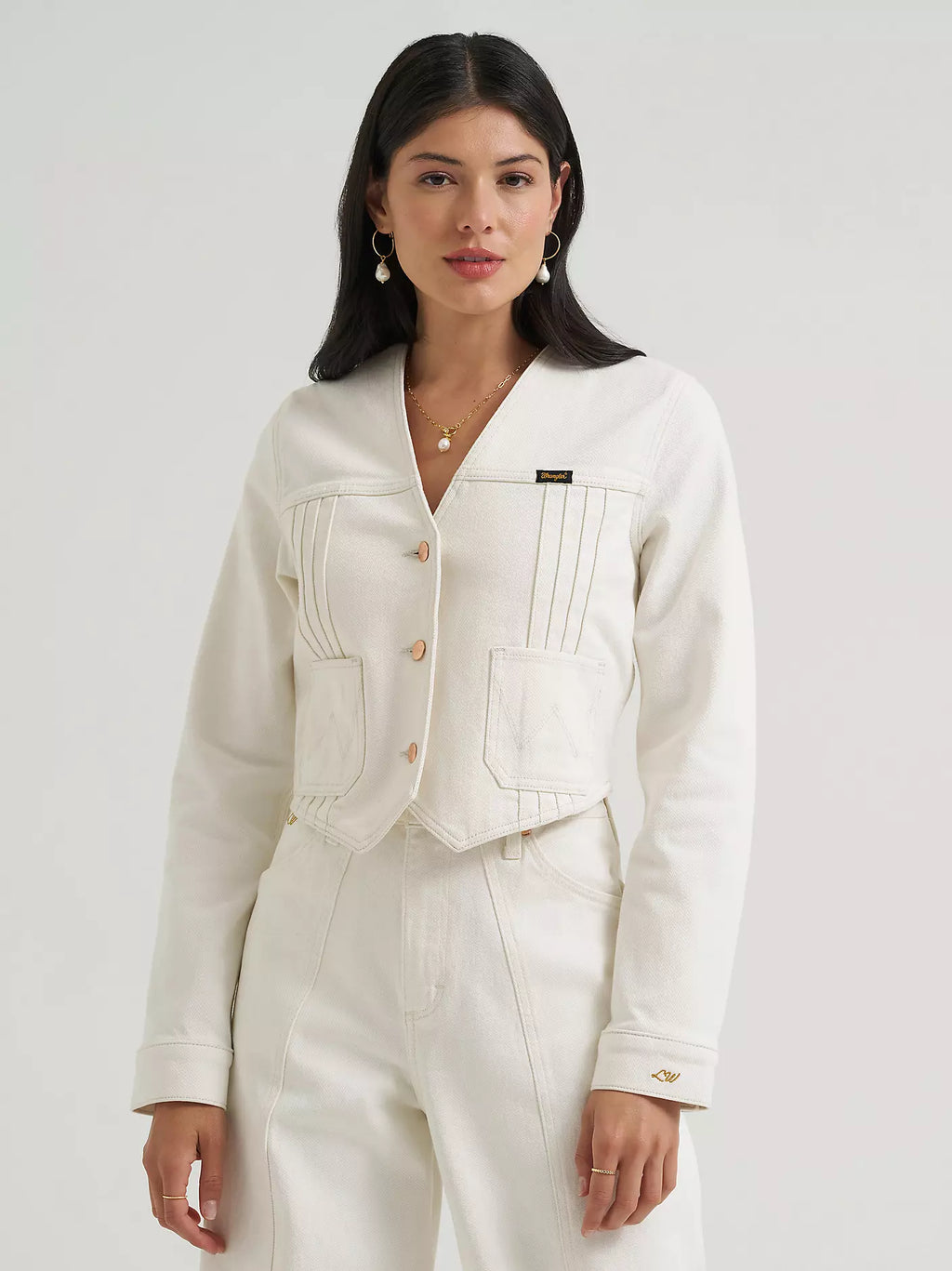 Chandail en denim Lainey Wilson x Wrangler Pleated Tour – Pearl White – Femme