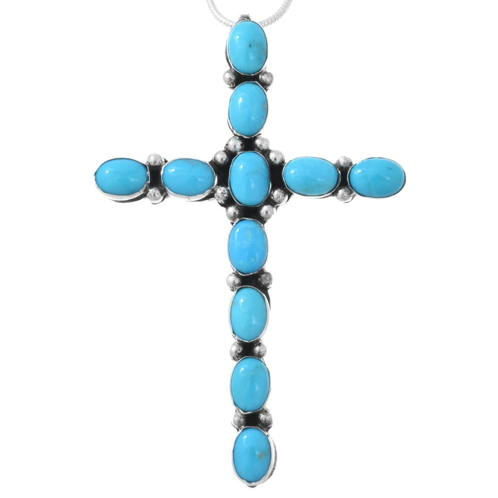 Pendentif croix navajo en argent sterling avec turquoises