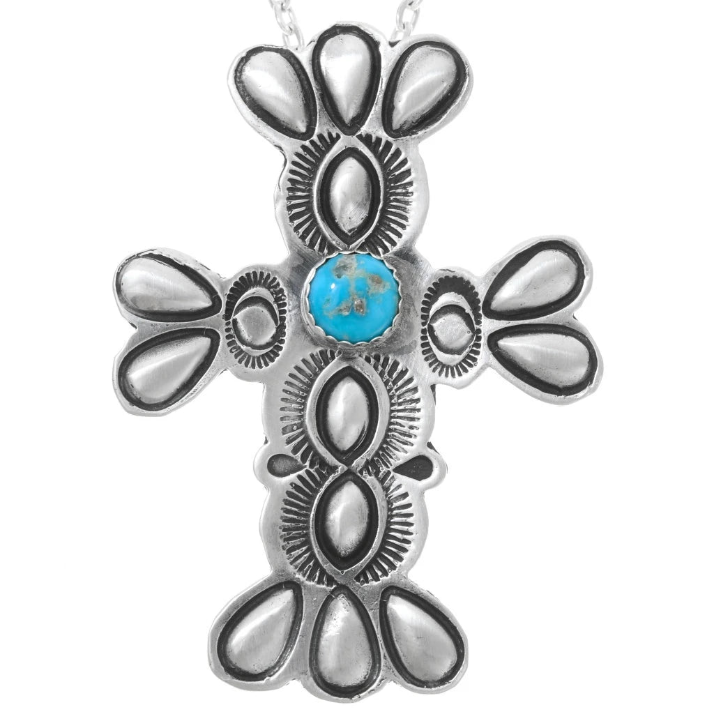Pendentif croix amérindien en argent sterling avec turquoise Kingman