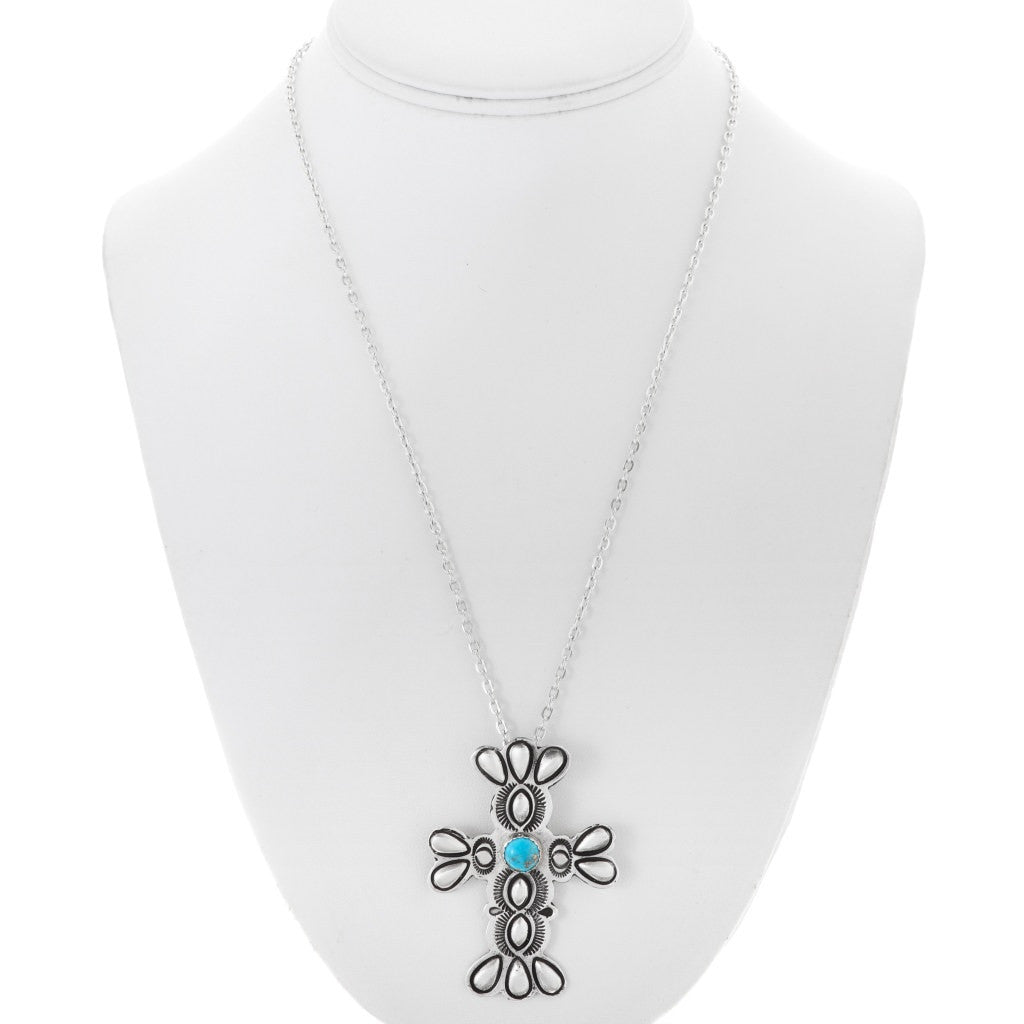 Pendentif croix amérindien en argent sterling avec turquoise Kingman