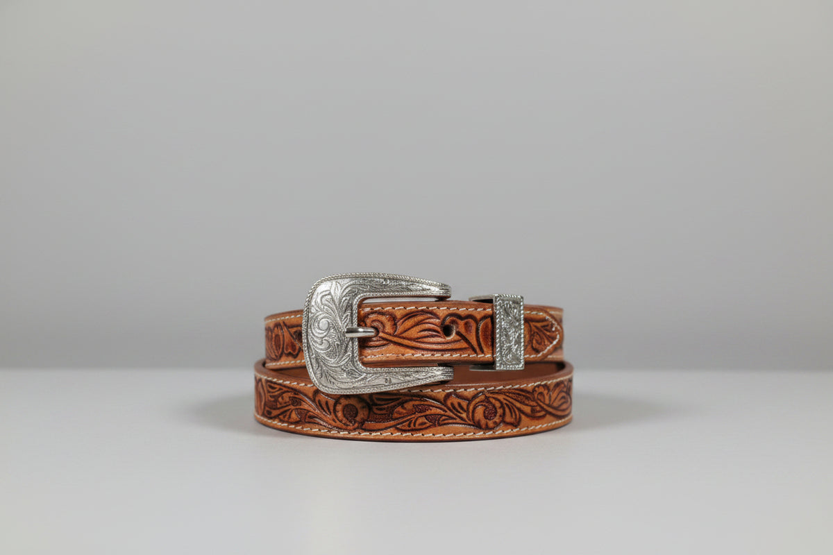 Ceinture western en cuir floral