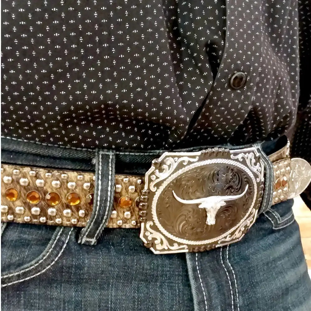 Boucle de ceinture Longhorn Steer à filigranes noir canon
