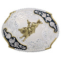 Boucle de ceinture western antique avec cavalier de taureau