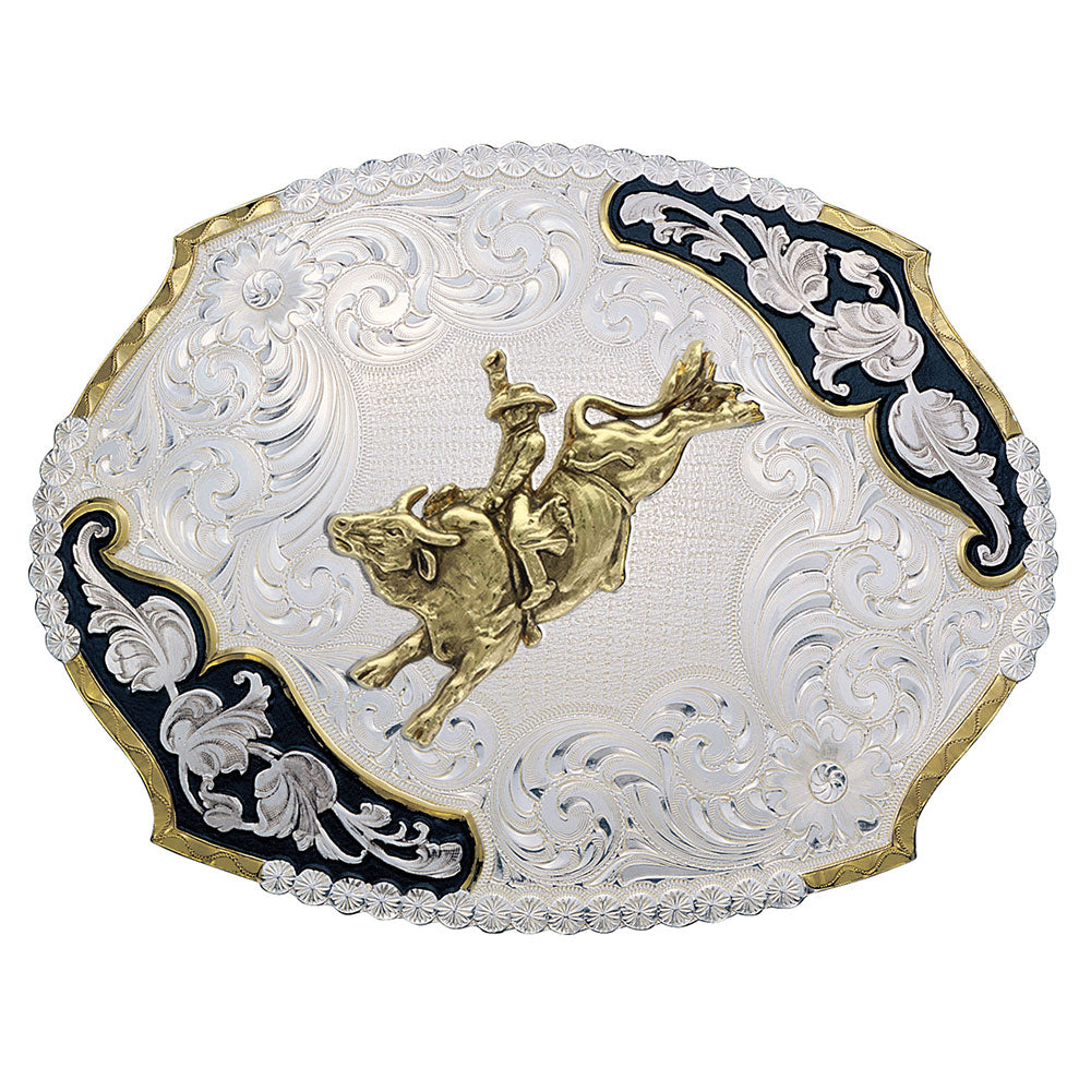 Boucle de ceinture western antique avec cavalier de taureau
