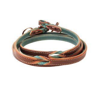 Rênes de roping avec tressage Émeraude/Bourgogne