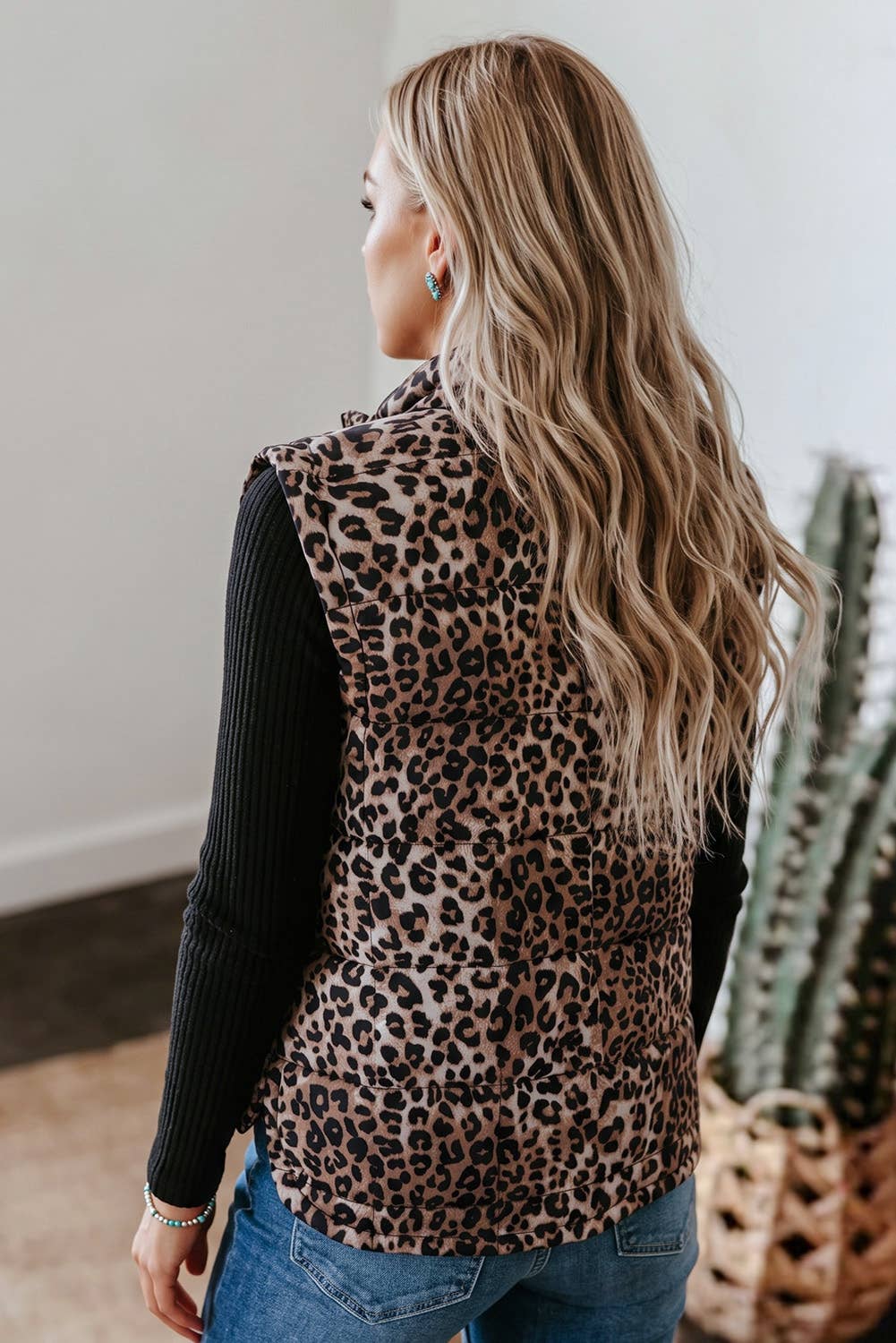 VESTE matelassé à fermeture éclair complète décontracté Western Leopard
