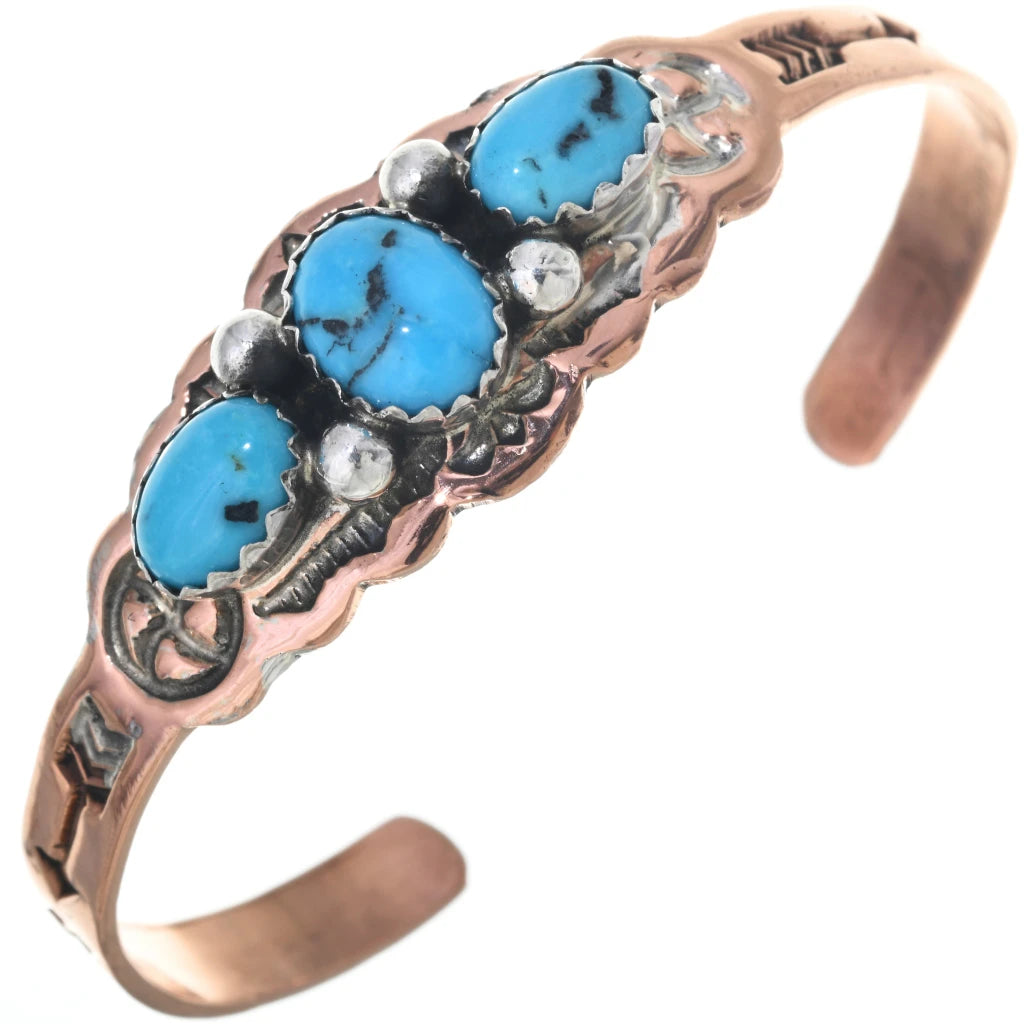 Bracelet navajo pour bébé en cuivre avec turquoises