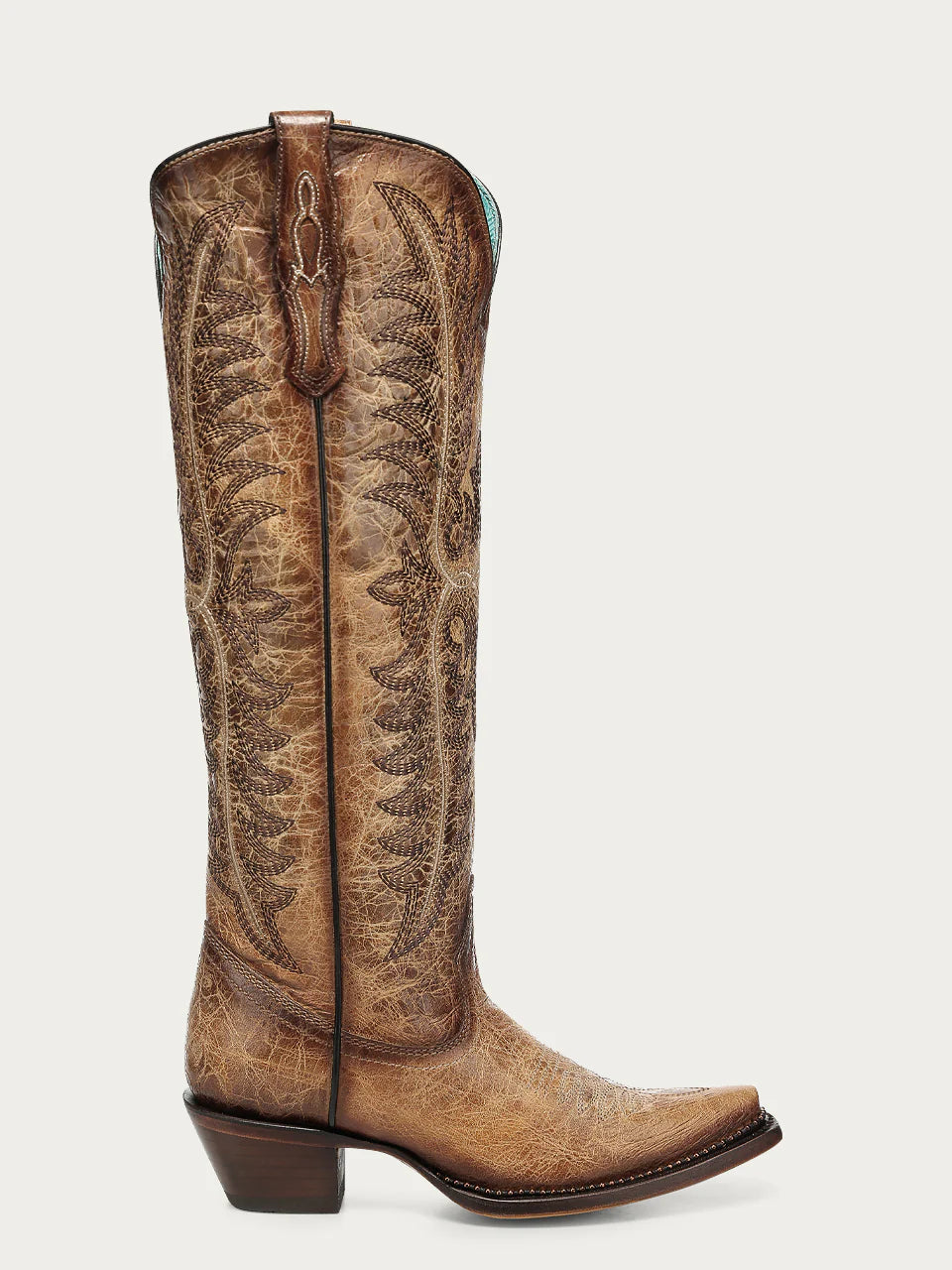 Bottes de cowboy sable brodées à tige haute pour femme
