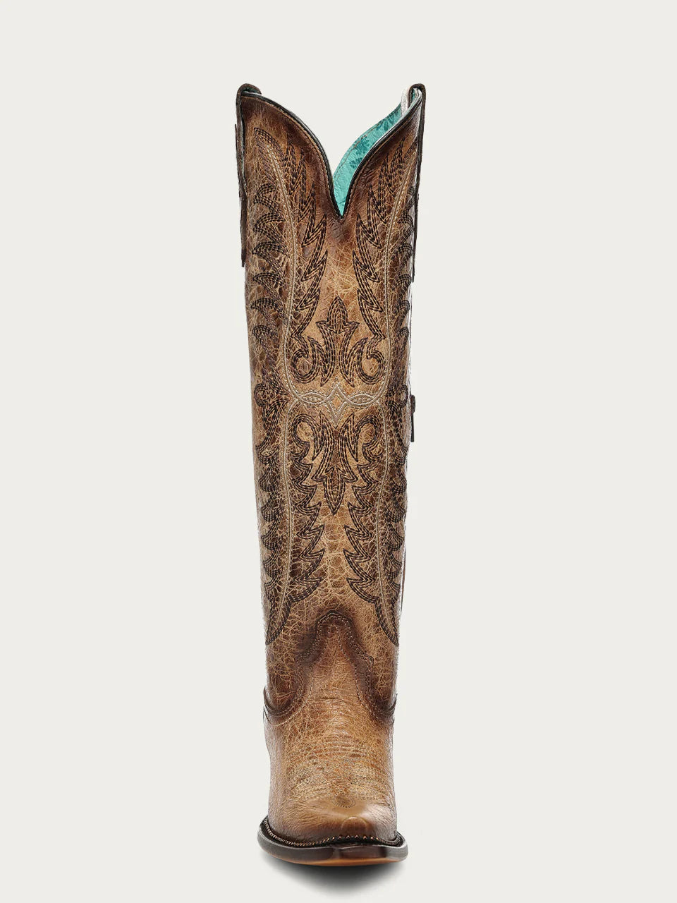 Bottes de cowboy sable brodées à tige haute pour femme