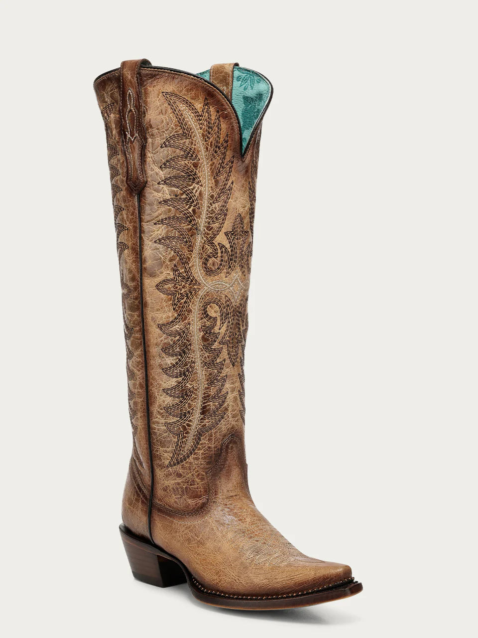 Bottes de cowboy sable brodées à tige haute pour femme