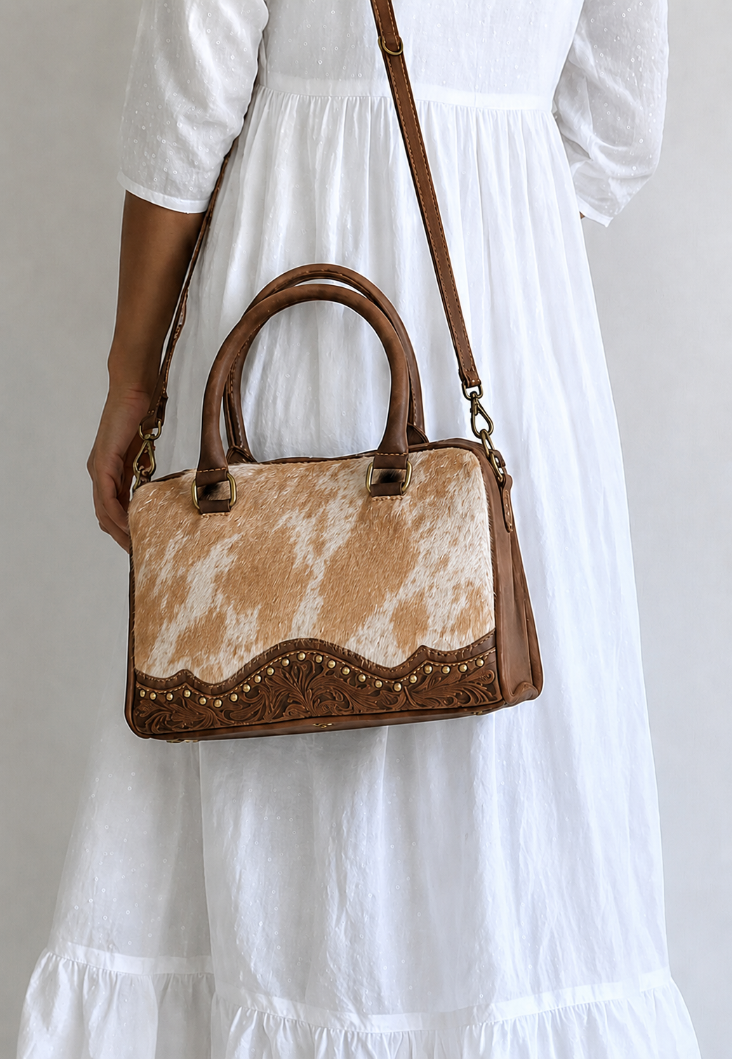 Sac a main western en cuir et peau de vache