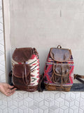 Sac a dos en cuir et jacquard