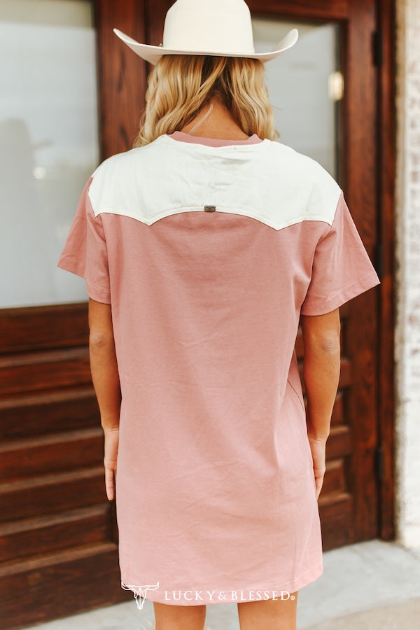 Robe T-shirt western brodée – Taupe