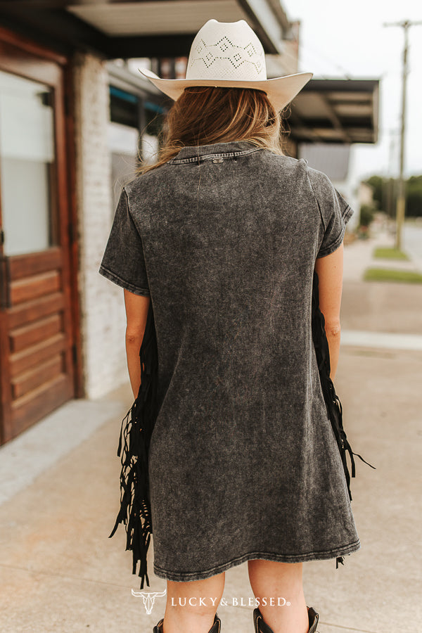 Robe t-shirt Rodeo à franges – Noir