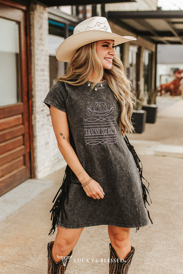 Robe t-shirt Rodeo à franges – Noir