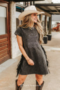 Robe t-shirt Rodeo à franges – Noir