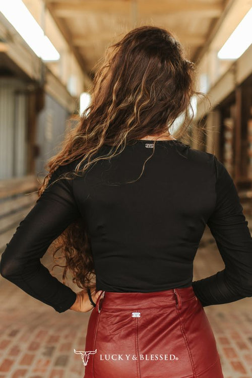 Body clouté avec maille – Noir