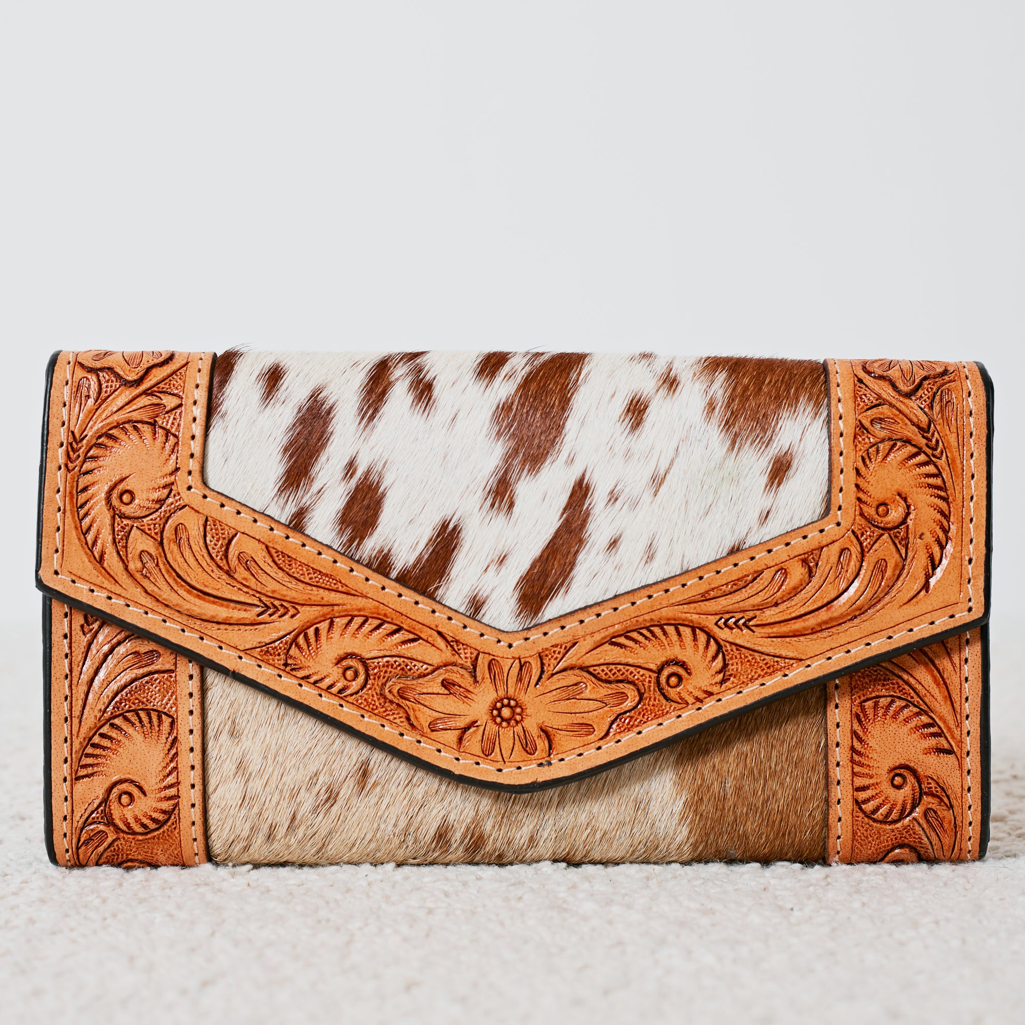 Portefeuille Western en cuir véritable et peau de vache naturelle