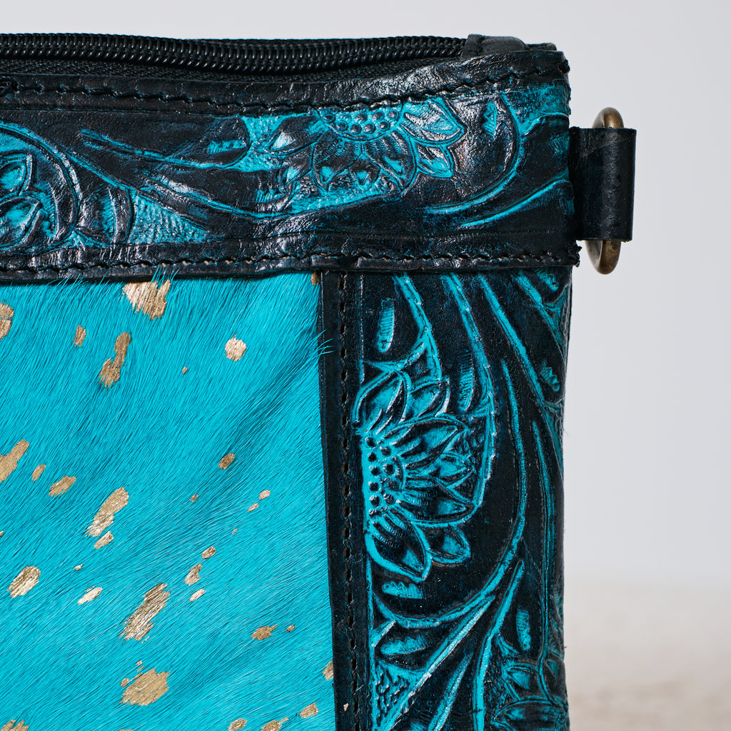 Sac à main western en cuir véritable – Turquoise Gold Acid Wash