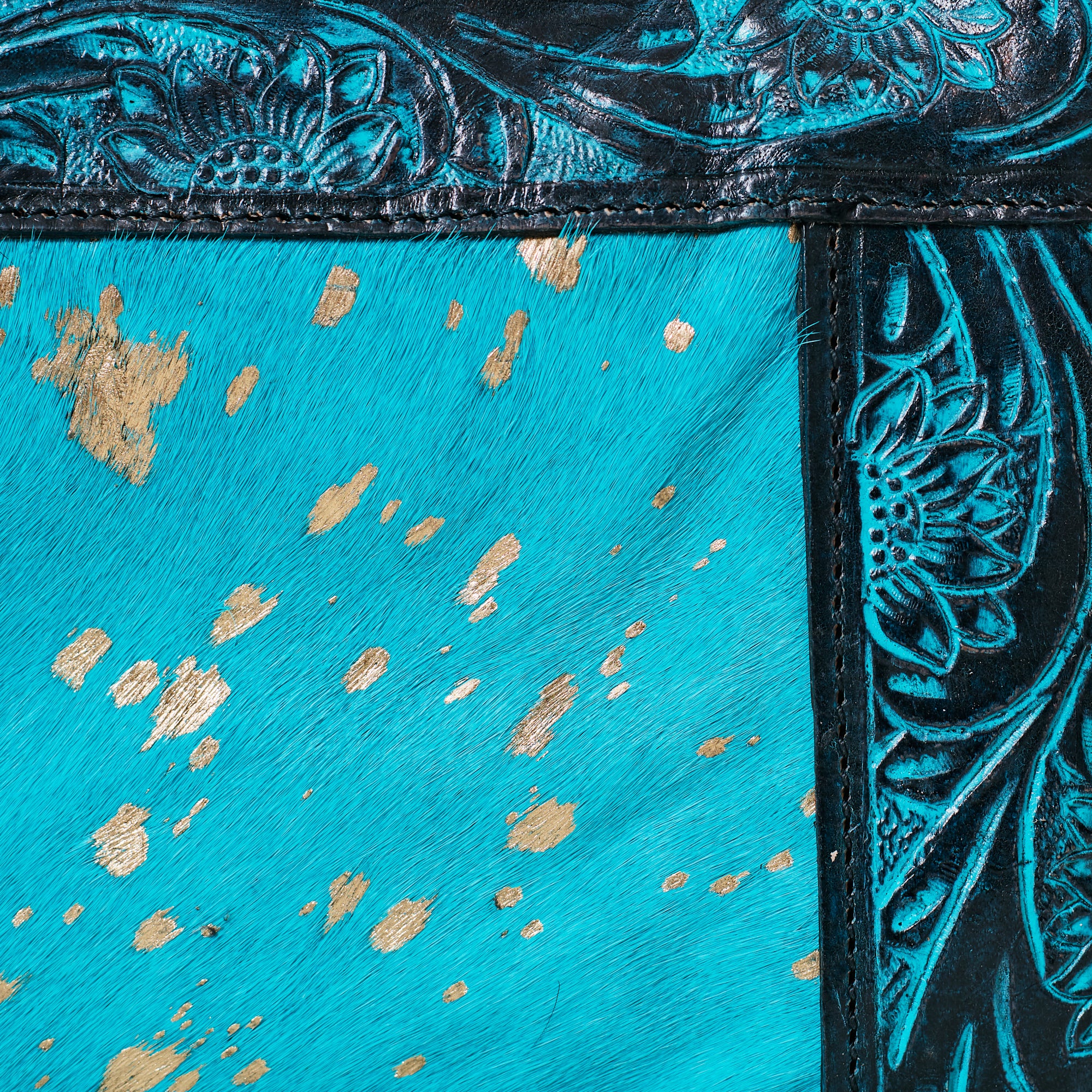Sac à main western en cuir véritable – Turquoise Gold Acid Wash