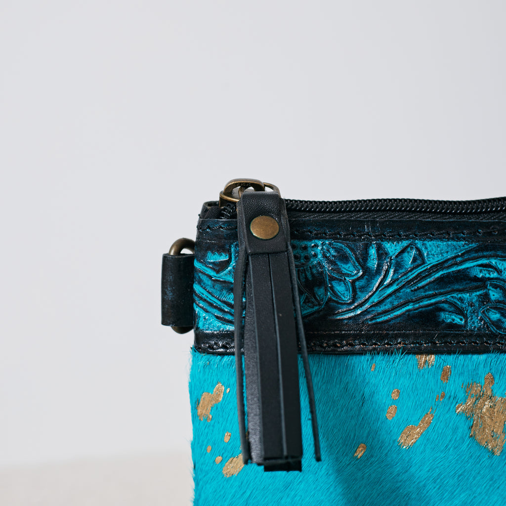 Sac à main western en cuir véritable – Turquoise Gold Acid Wash