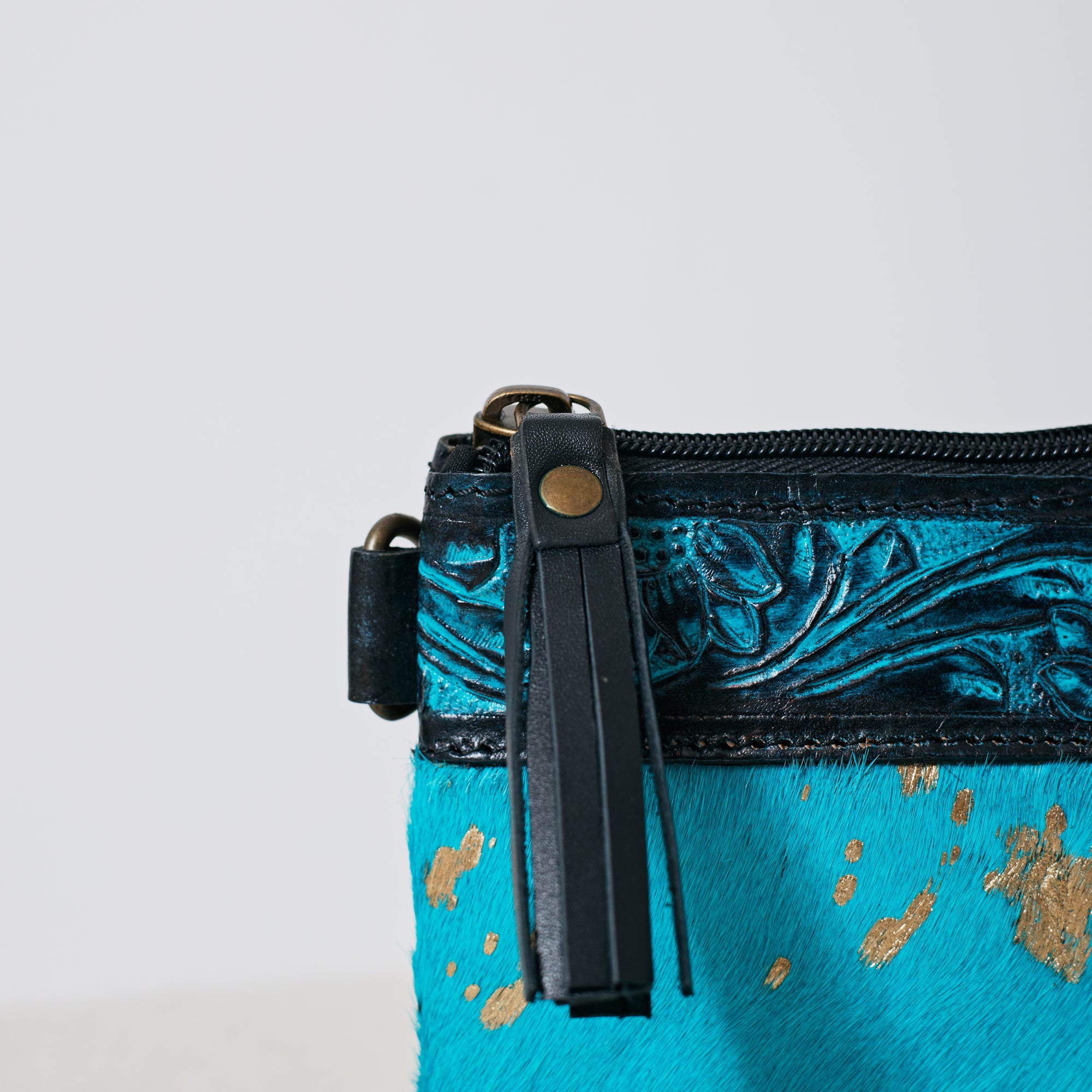 Sac à main western en cuir véritable – Turquoise Gold Acid Wash