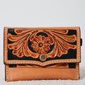 Petit portefeuille western en cuir véritable – Floral Tooled