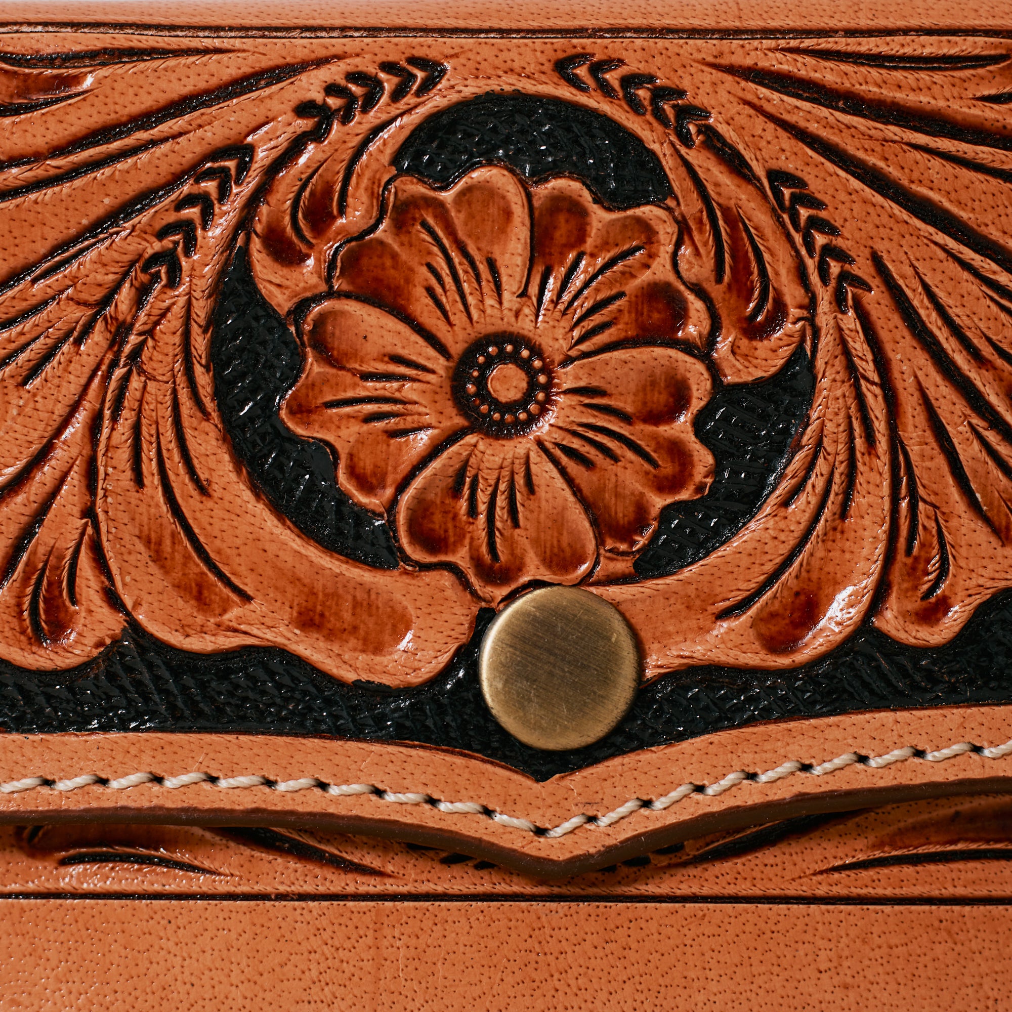 Petit portefeuille western en cuir véritable – Floral Tooled