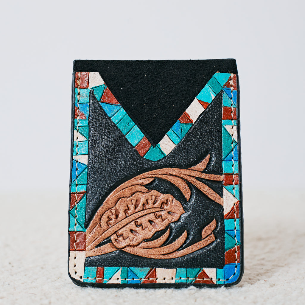 Porte-cartes western Aztec turquoise