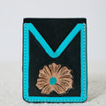 Porte-cartes western fleur turquoise