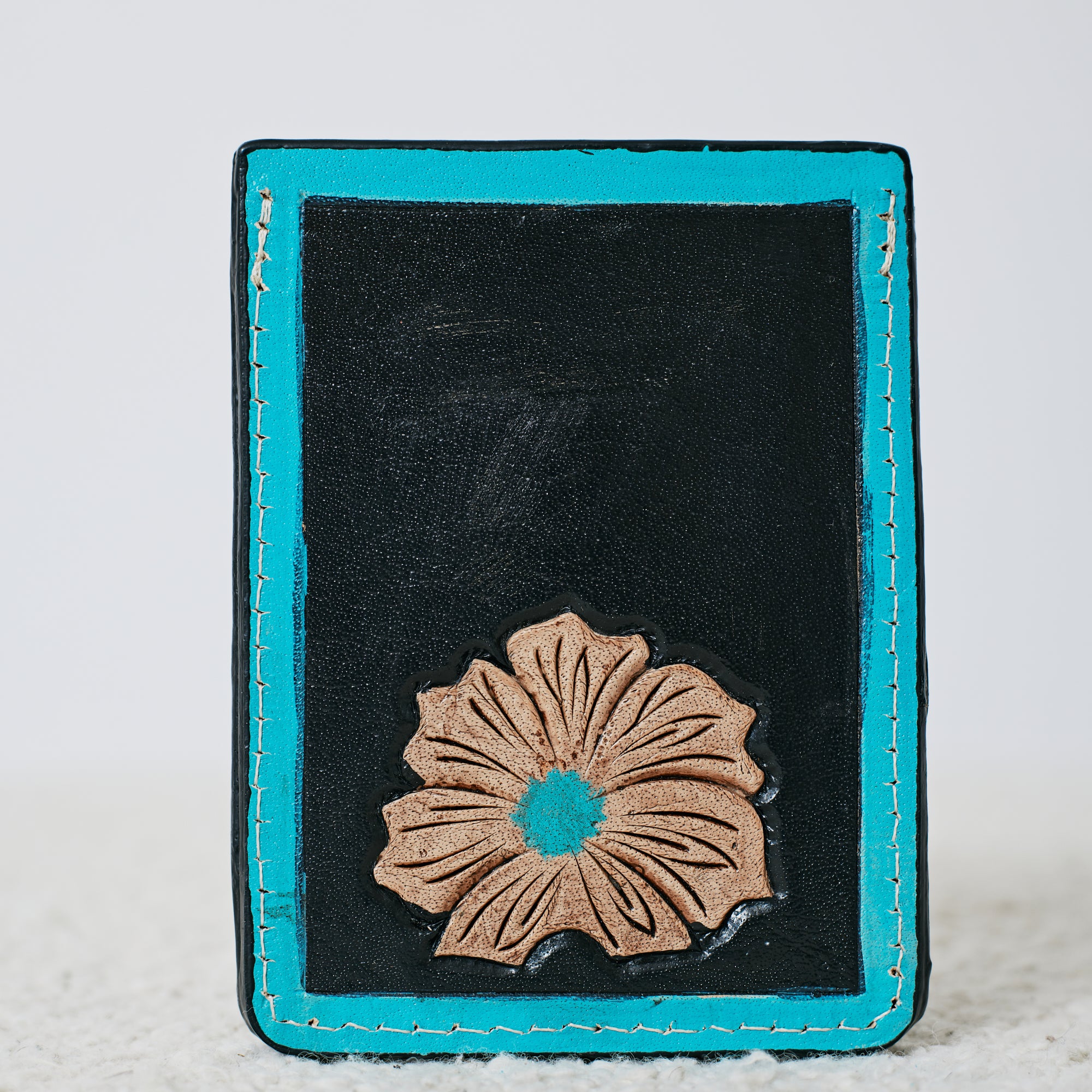 Porte-cartes western fleur turquoise