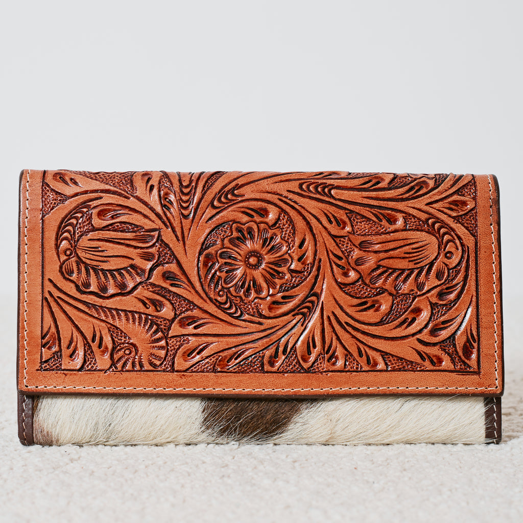 Portefeuille Western en cuir véritable et peau de vache – Floral